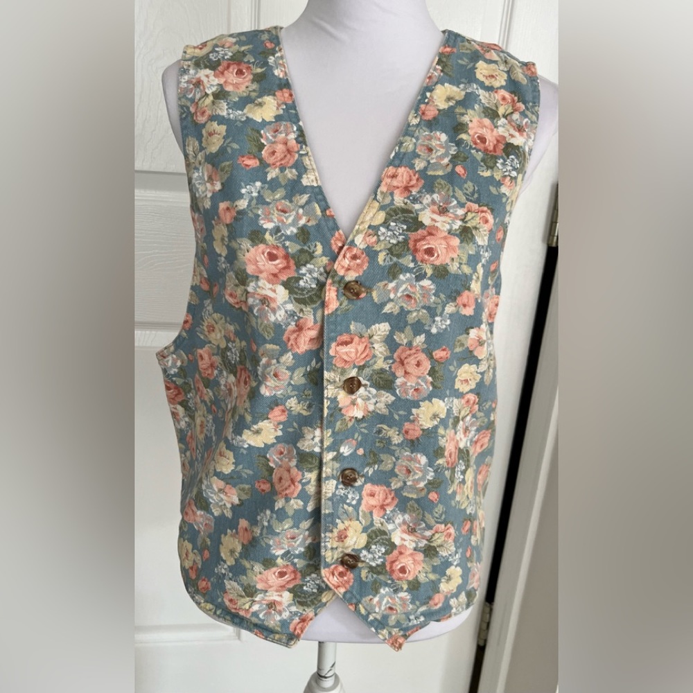 Vintage Vivaldi Floral Jeans Vest - Size Large